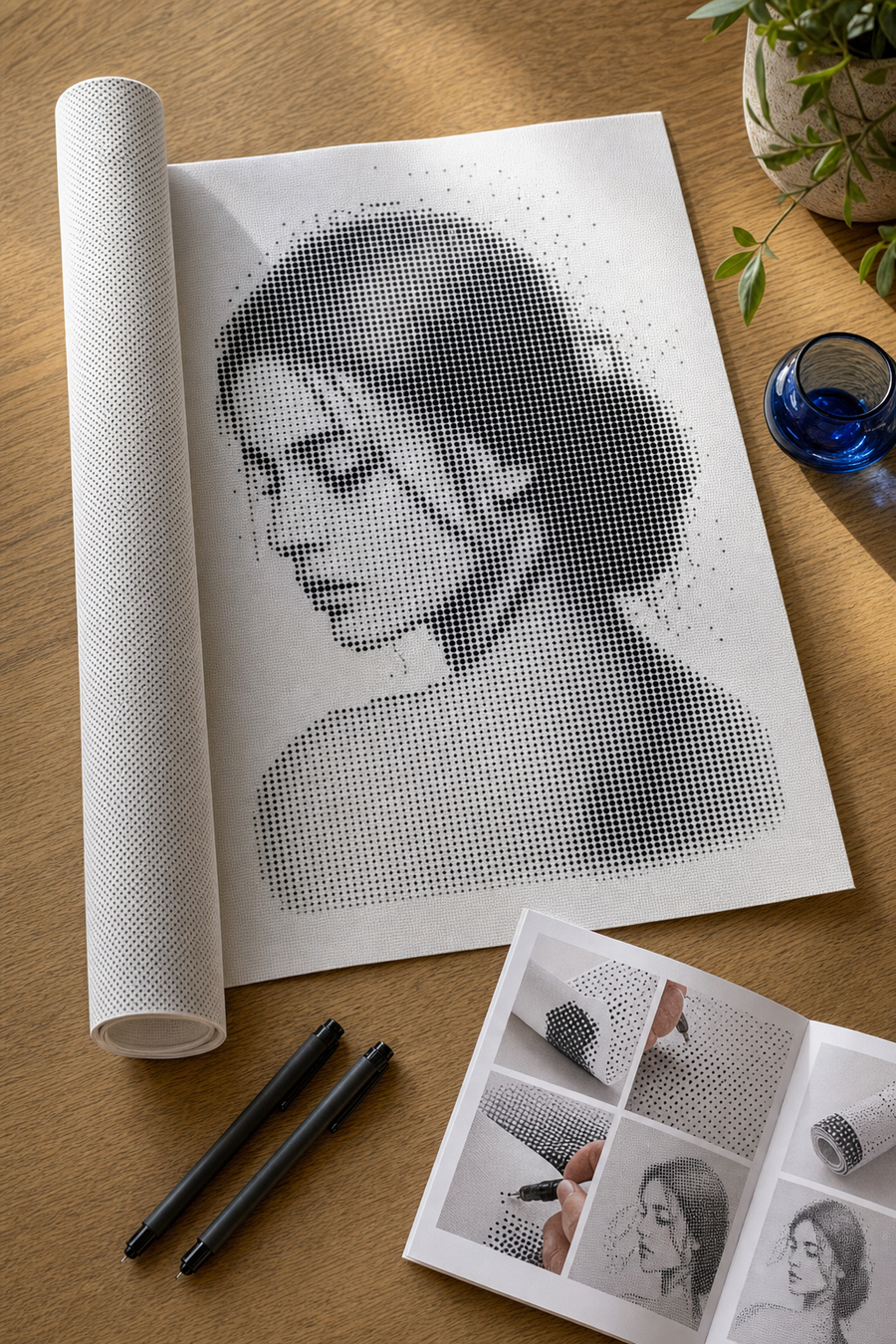 Own Photo kit flat lay: printed dot canvas, dual-tip markers and instructions